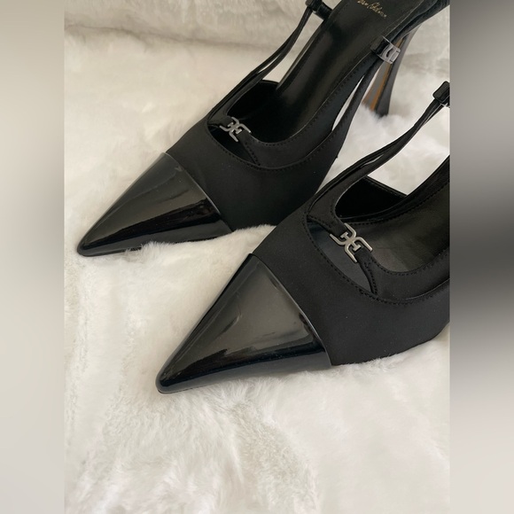 Sam Edelman Odette Cap Toe Slingback Pump Size 10.5 Black Pointed - Picture 5 of 11